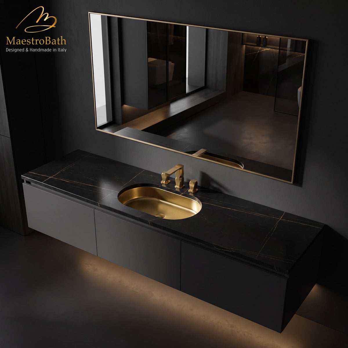 Ikon 3-Hole Brushed Gold Luxury Bathroom Faucet #color_brushed gold