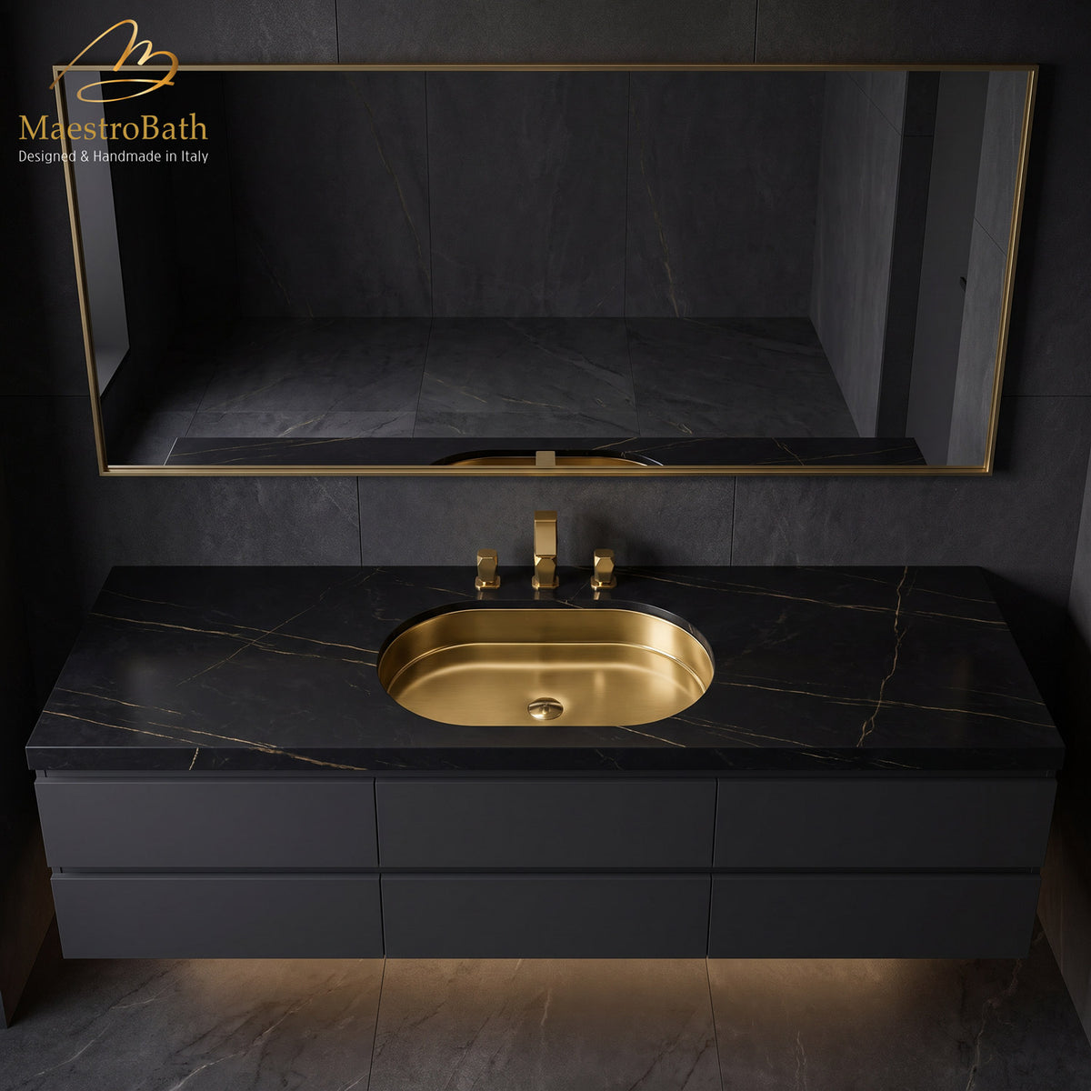 Ikon 3-Hole Brushed Gold Luxury Bathroom Faucet #color_brushed gold