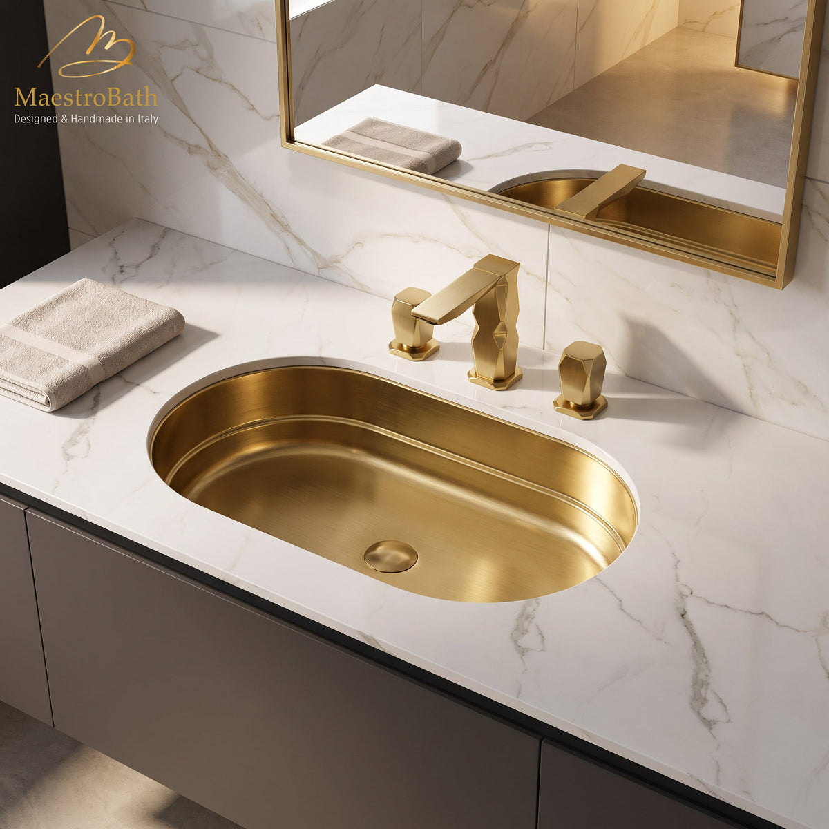 Ikon 3-Hole Brushed Gold Luxury Bathroom Faucet #color_brushed gold