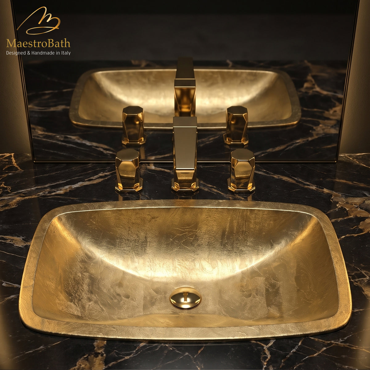 Deck mounted brass three hole bathroom faucet, shown in polished gold, 5.3 inch spout height and a 4.8 inch spout reach #color_polished gold