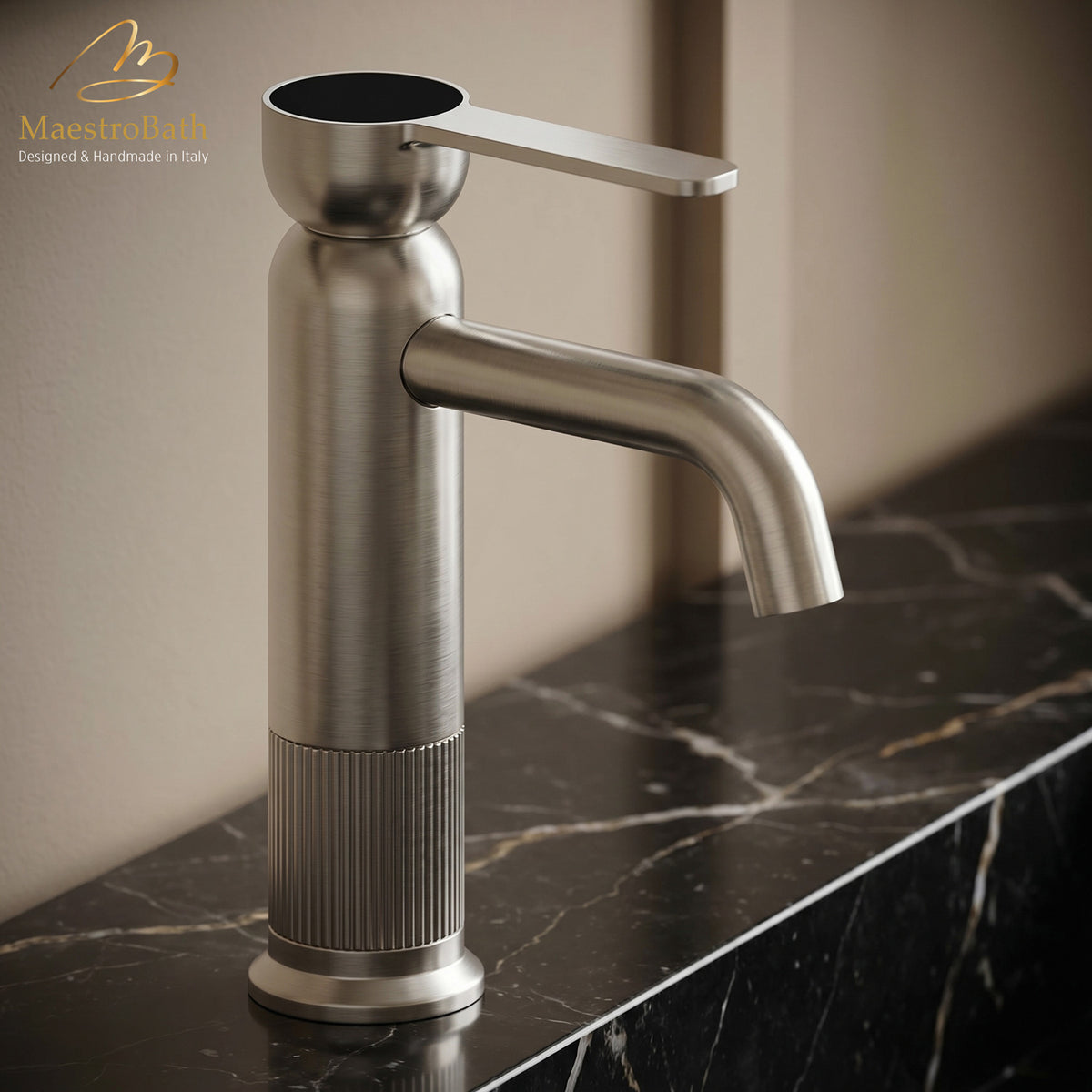 Deck mounted brass single hole bathroom faucet, 7.9 inch spout height and a 6.2 inch spout reach, made of lead-free brass
