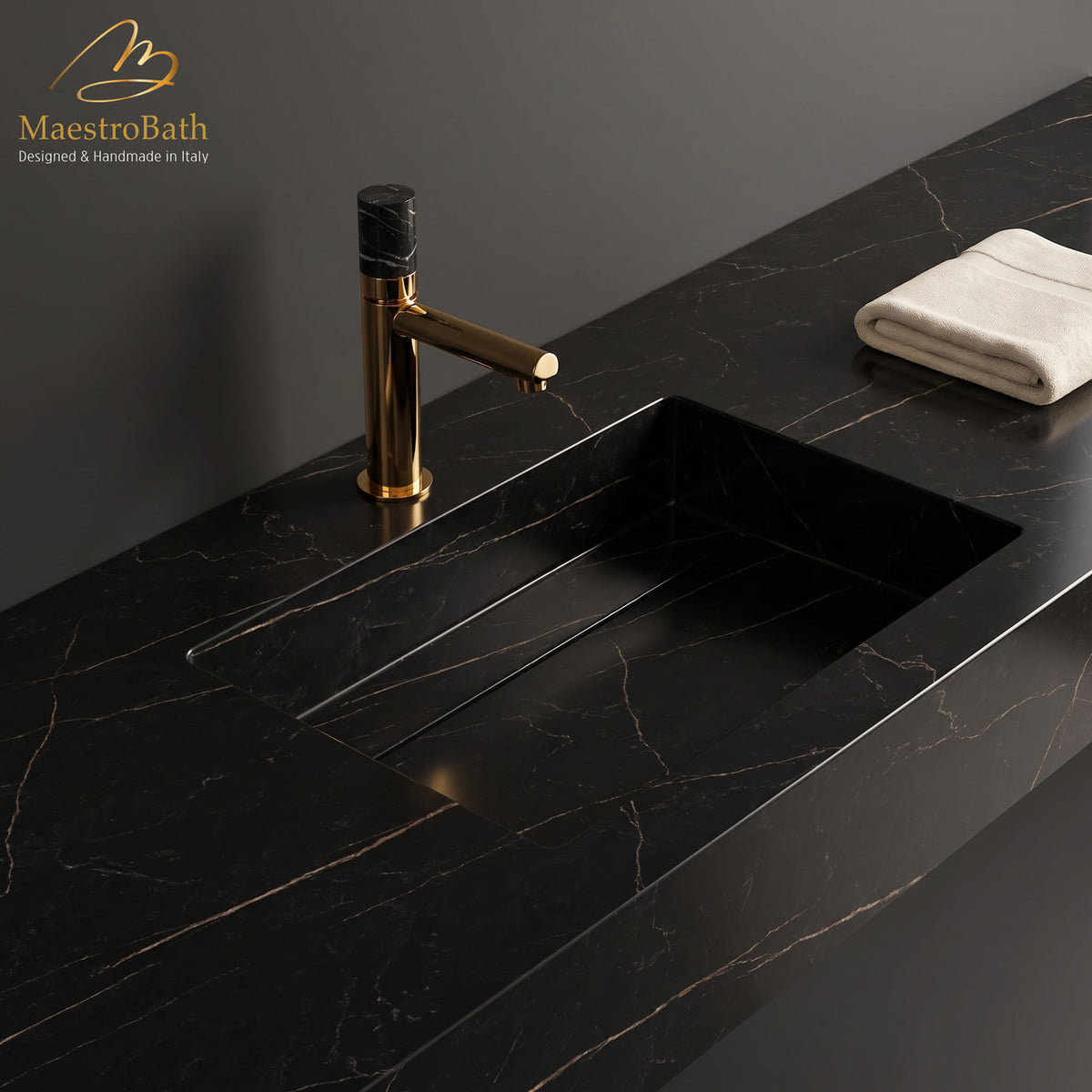 Marble Low Bathroom Faucet, shown in polished gold, 7.8 inch spout height and a 4.7 inch spout reach