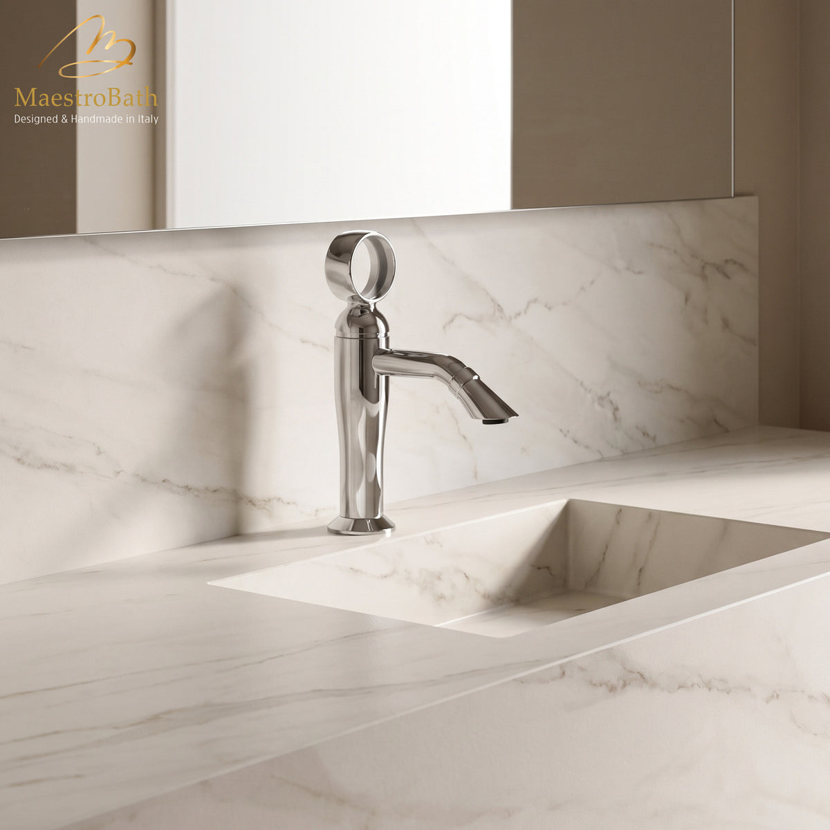 Deck mounted brass single hole bathroom faucet, shown in polished chrome, 8.5 inch spout height and a 5.1 inch spout reach #color_polished chrome
