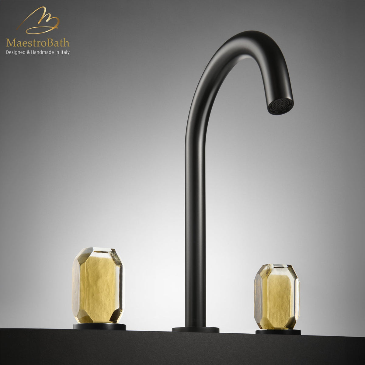 Otto Modern 3-hole Bathroom Faucet, shown in black and gold, 10.8 inch spout height and a 5.6 inch spout reach