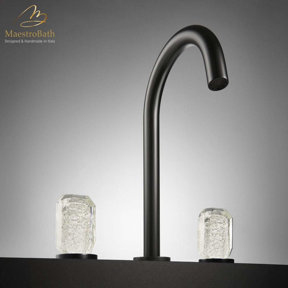 Otto Modern 3-hole Bathroom Faucet, shown in black and silver, 10.8 inch spout height and a 5.6 inch spout reach