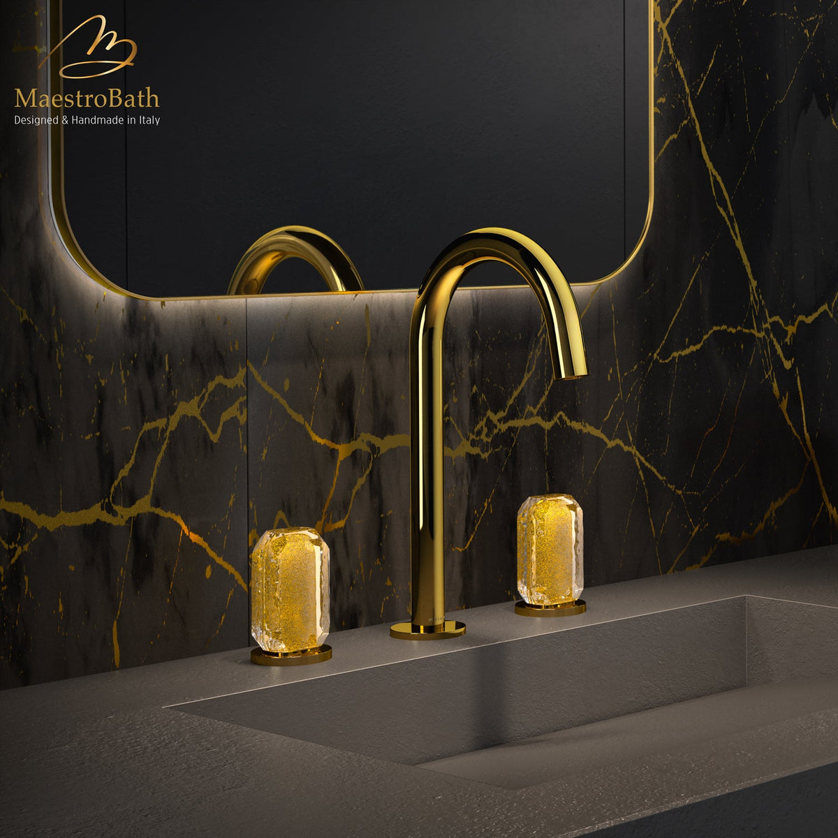 Otto Modern 3-hole Bathroom Faucet, shown in polished gold, 10.8 inch spout height and a 5.6 inch spout reach
