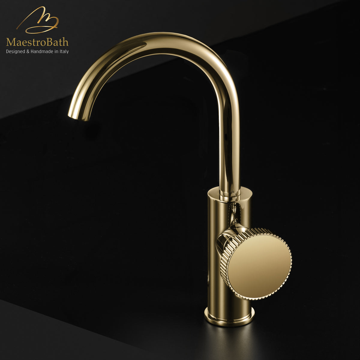Deck mounted brass single hole bathroom faucet, 11.1 inch spout height and a 5.4 inch spout reach, made of lead-free brass #color_polished gold
