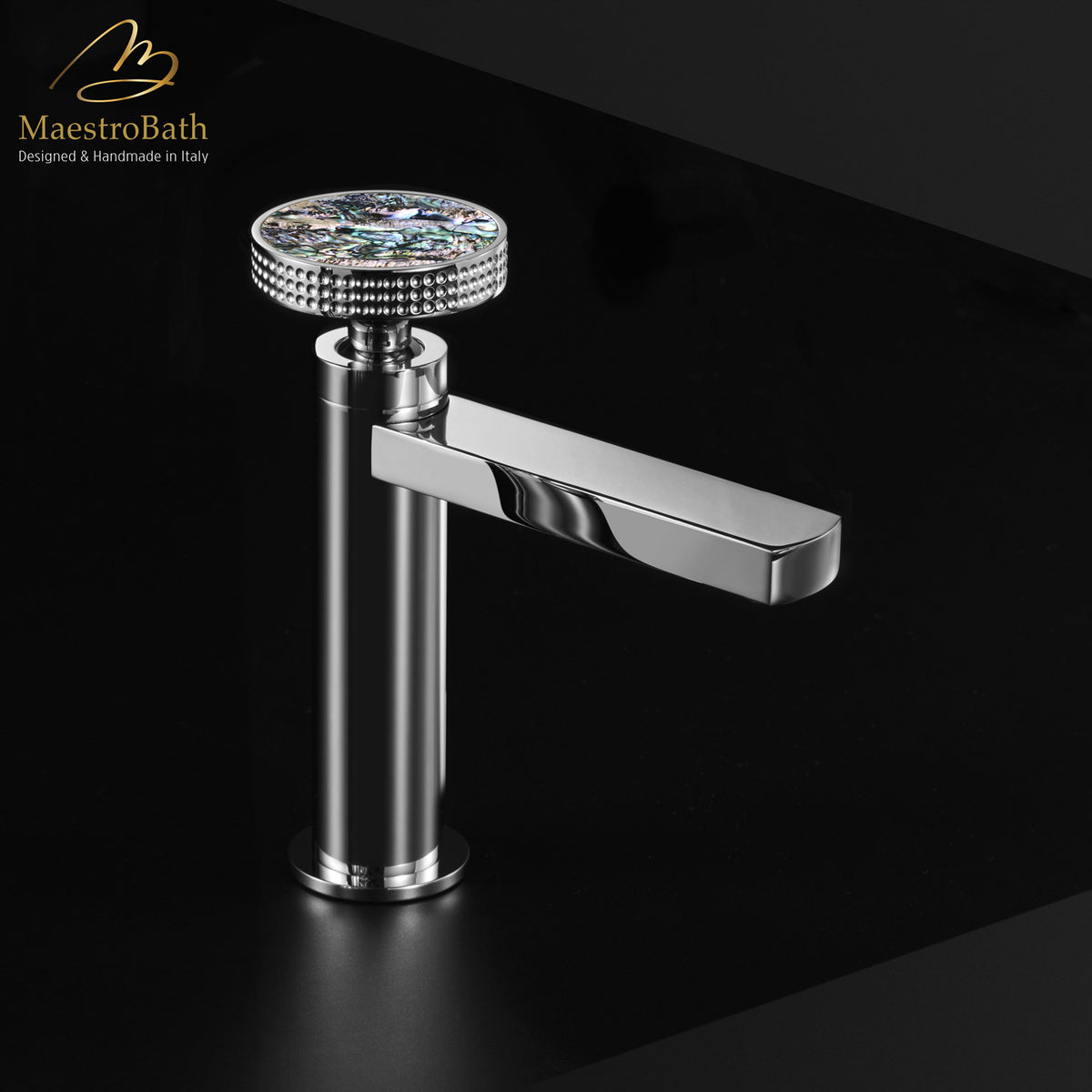 Deck mounted brass single hole bathroom faucet, with precious stones, 6.8 inch spout height and a 4.8 inch spout reach