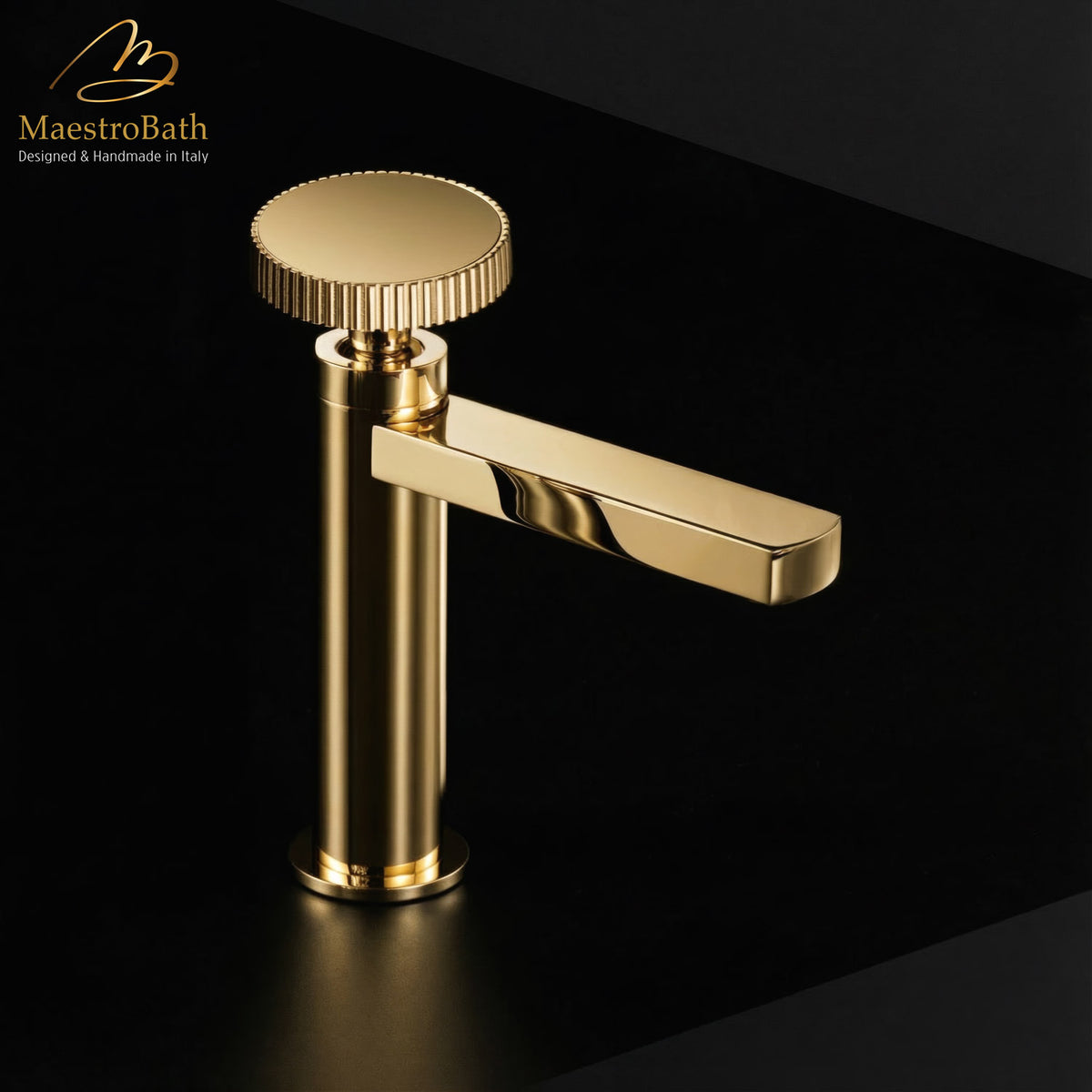 Deck mounted brass single hole bathroom faucet, 6.8 inch spout height and a 4.8 inch spout reach #color_polished gold