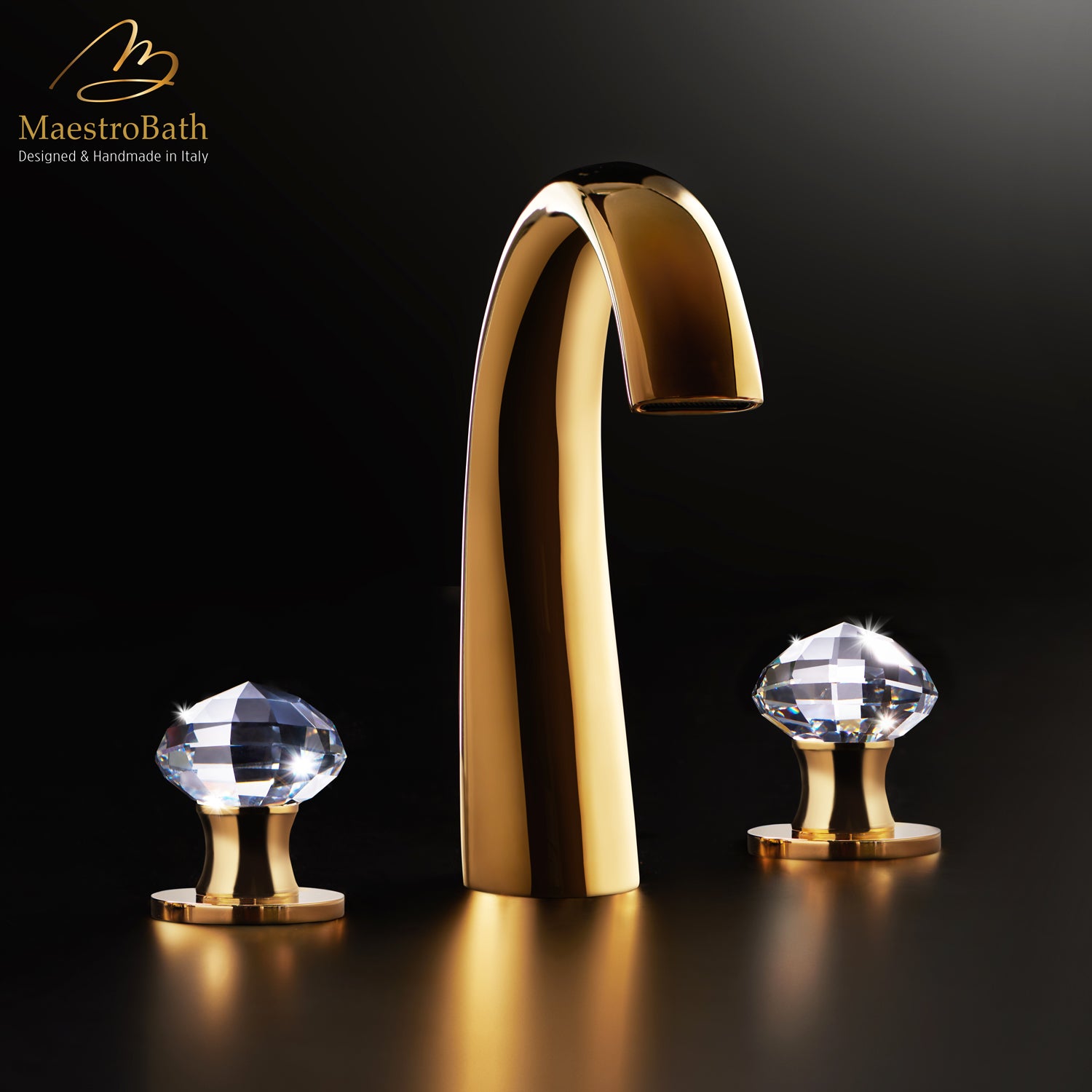 Rock 3-Hole Crystal Bathroom Faucet | Polished Gold #color_polished gold