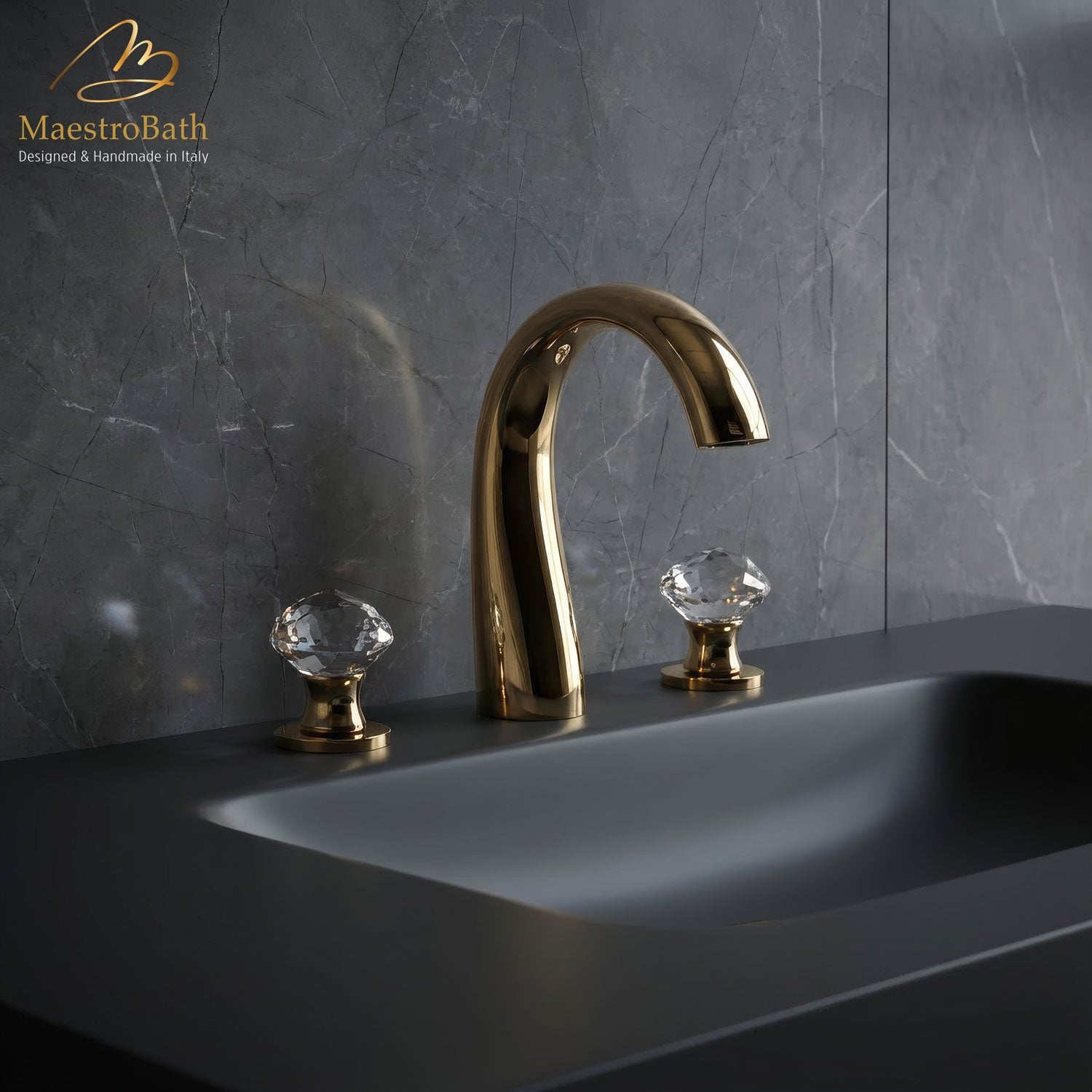 Rock 3-Hole Crystal Bathroom Faucet | Polished Gold #color_polished gold