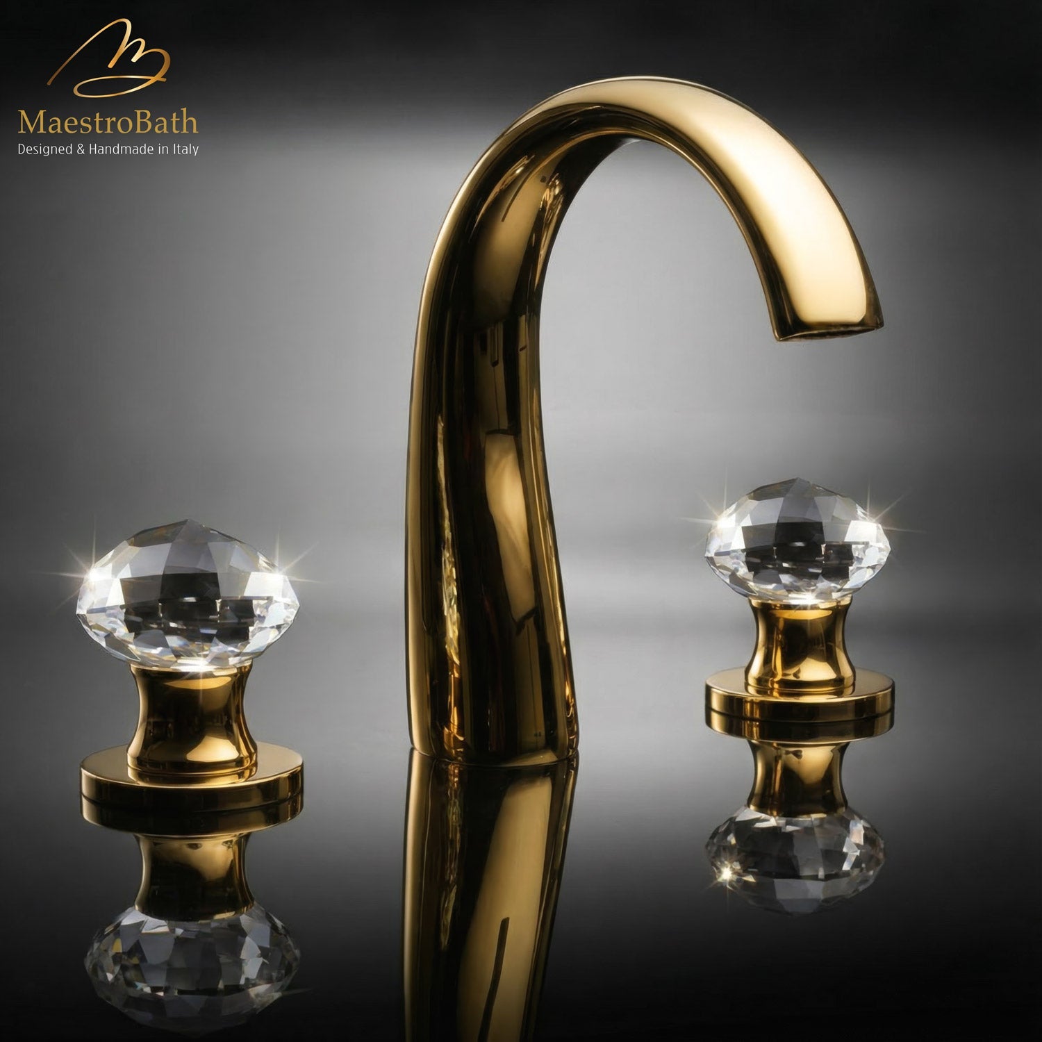 Rock 3-Hole Crystal Bathroom Faucet | Polished Gold #color_polished gold