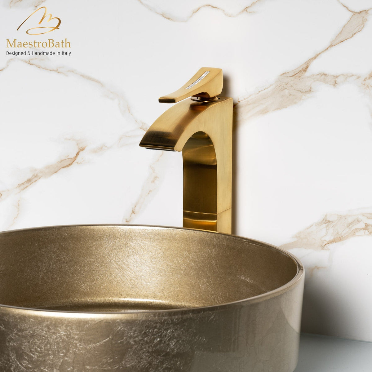 Skip Diamond 1-Hole Luxury Vessel Sink Faucet, 11.6 inch spout height and a 4.9 inch spout reach, made of lead-free brass #color_brushed gold