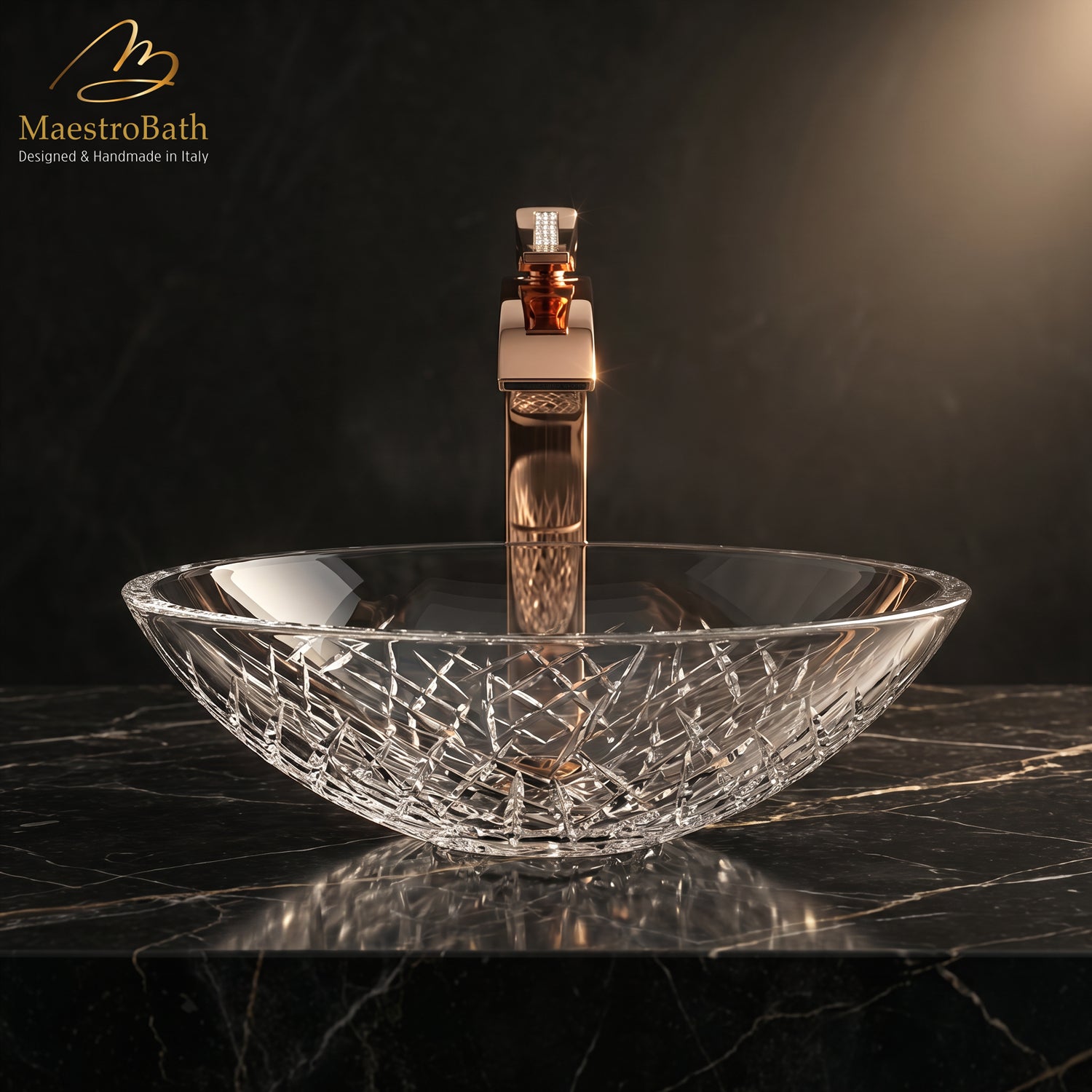 Skip Diamond 1-Hole Polished Rose Gold Luxury Vessel Sink Faucet #color_rose gold