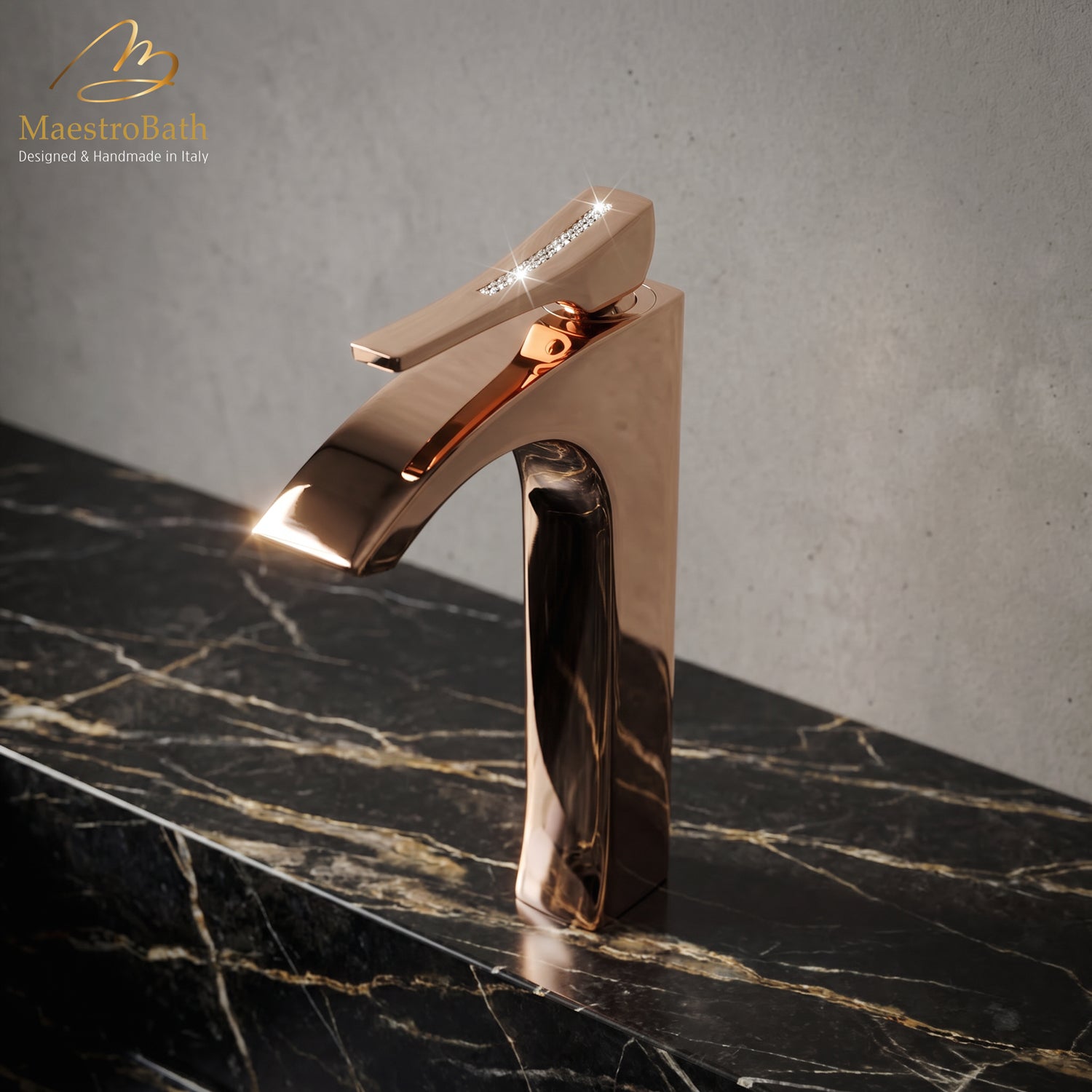 Skip Diamond 1-Hole Polished Rose Gold Luxury Vessel Sink Faucet #color_rose gold