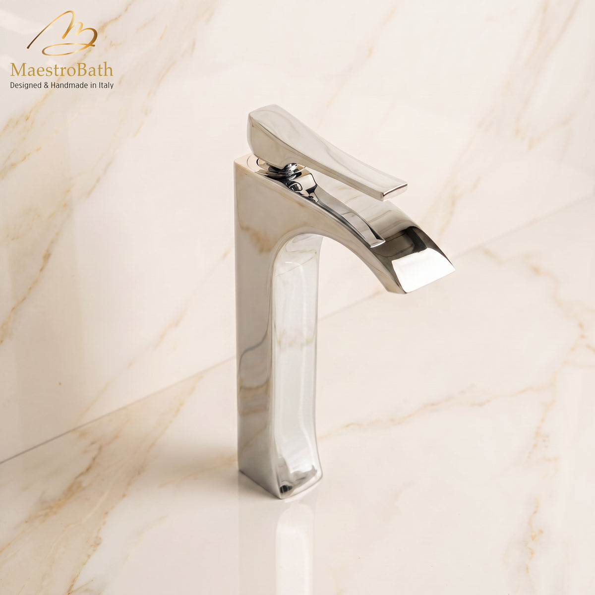 Skip 1 Hole Luxury Vessel Sink Faucet by MaestroBath, Italian Lead-Free Brass craftsmanship