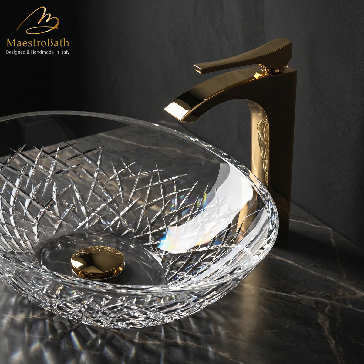 Skip 1 Hole Luxury Vessel Sink Faucet, designed and handmade in Italy