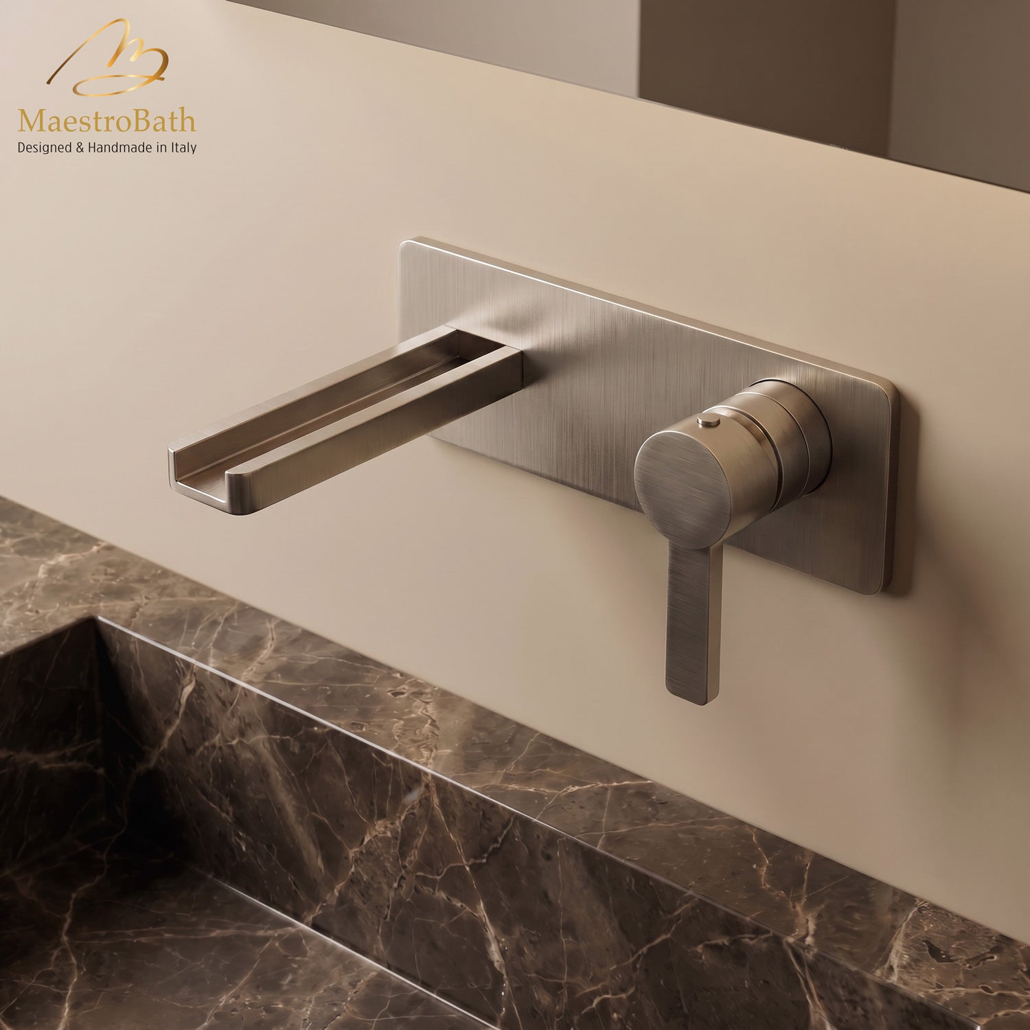 Modern Wall Mount Bathroom Faucet Aqua Brushed Nickel #color_Brushed Nickel