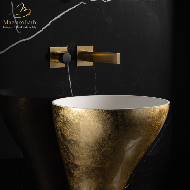 Ultra Modern Two Hole Bathroom Faucet | Brushed Gold