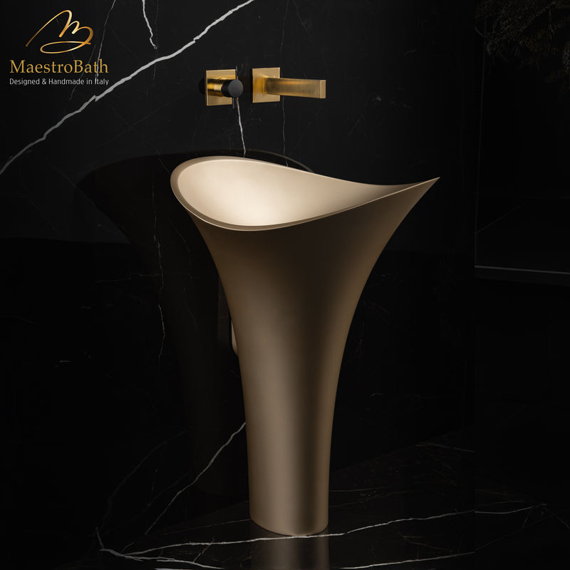 Ultra Modern Two Hole Bathroom Faucet | Brushed Gold