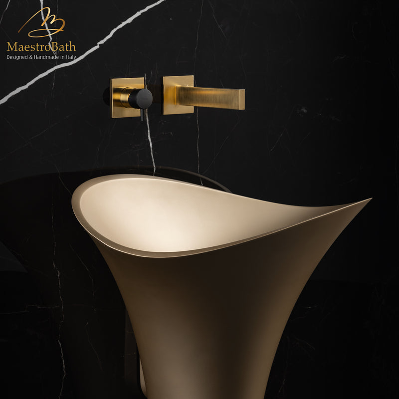 Ultra Modern Two Hole Bathroom Faucet | Brushed Gold