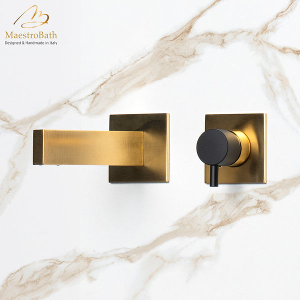 Ultra Modern Two Hole Bathroom Faucet | Brushed Gold #color_brushed gold