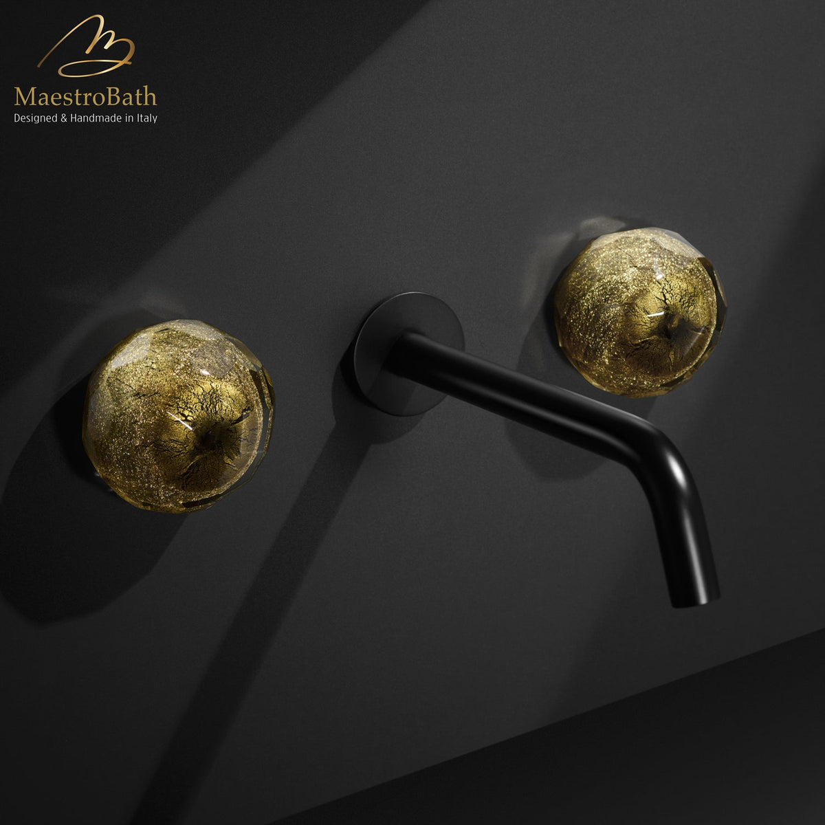 Glamour Luxury Crystal Wall-mount Bathroom Faucet, 1.9 inch spout height and a 10.1 inch spout reach #color_black and gold