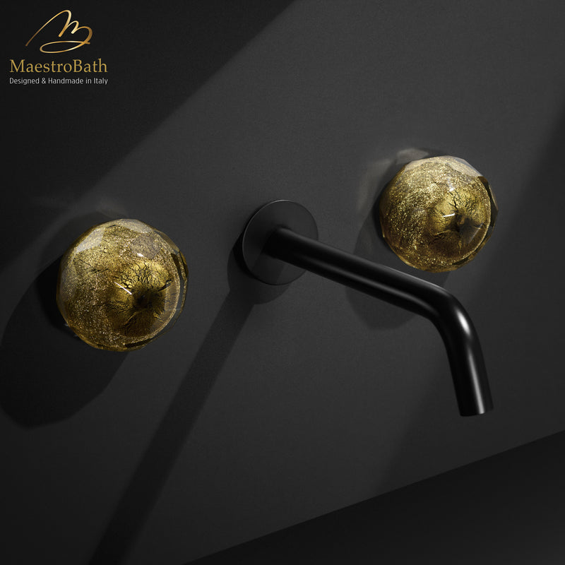 GLAMOUR Luxury Crystal Wall-mount Bathroom Faucet | Black and Gold