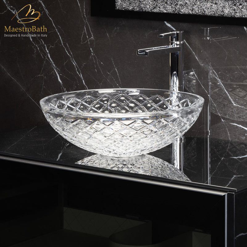 Ice Round Transparent Crystal Vessel Sink