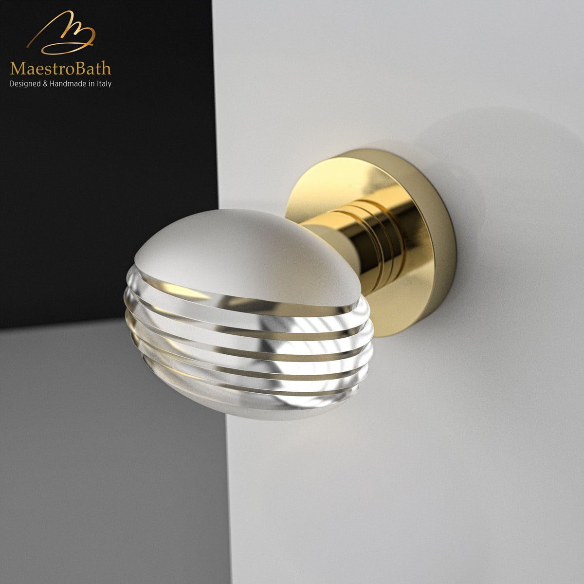 Brass door handle, shown in polished gold, 2.7 inch by 2 inch by 3.1 inch, made of solid brass