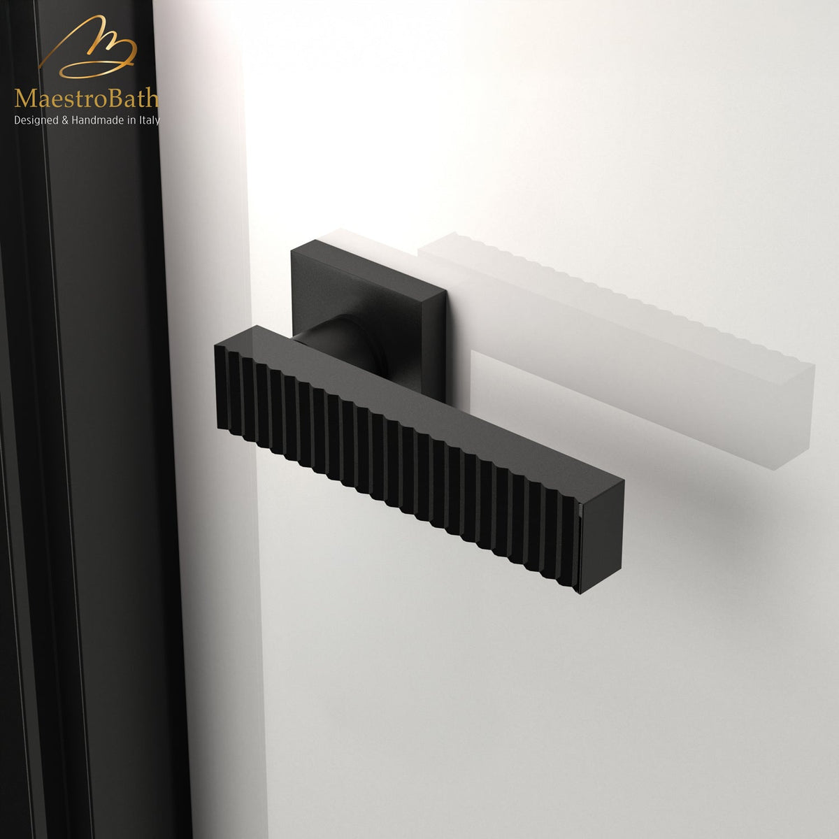 Tonalita Crystal Door Handle, shown in black, 5.3 inch by 2 inch by 2 inch
