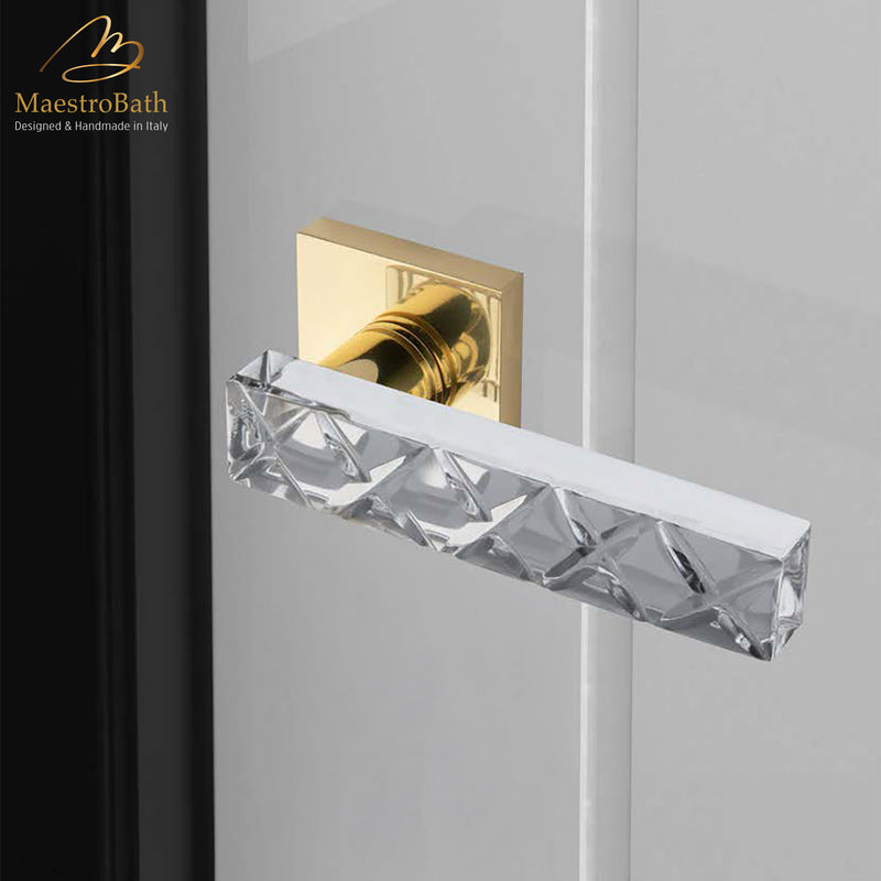 XENI Crystal Door Handle | Clear/Polished Brass