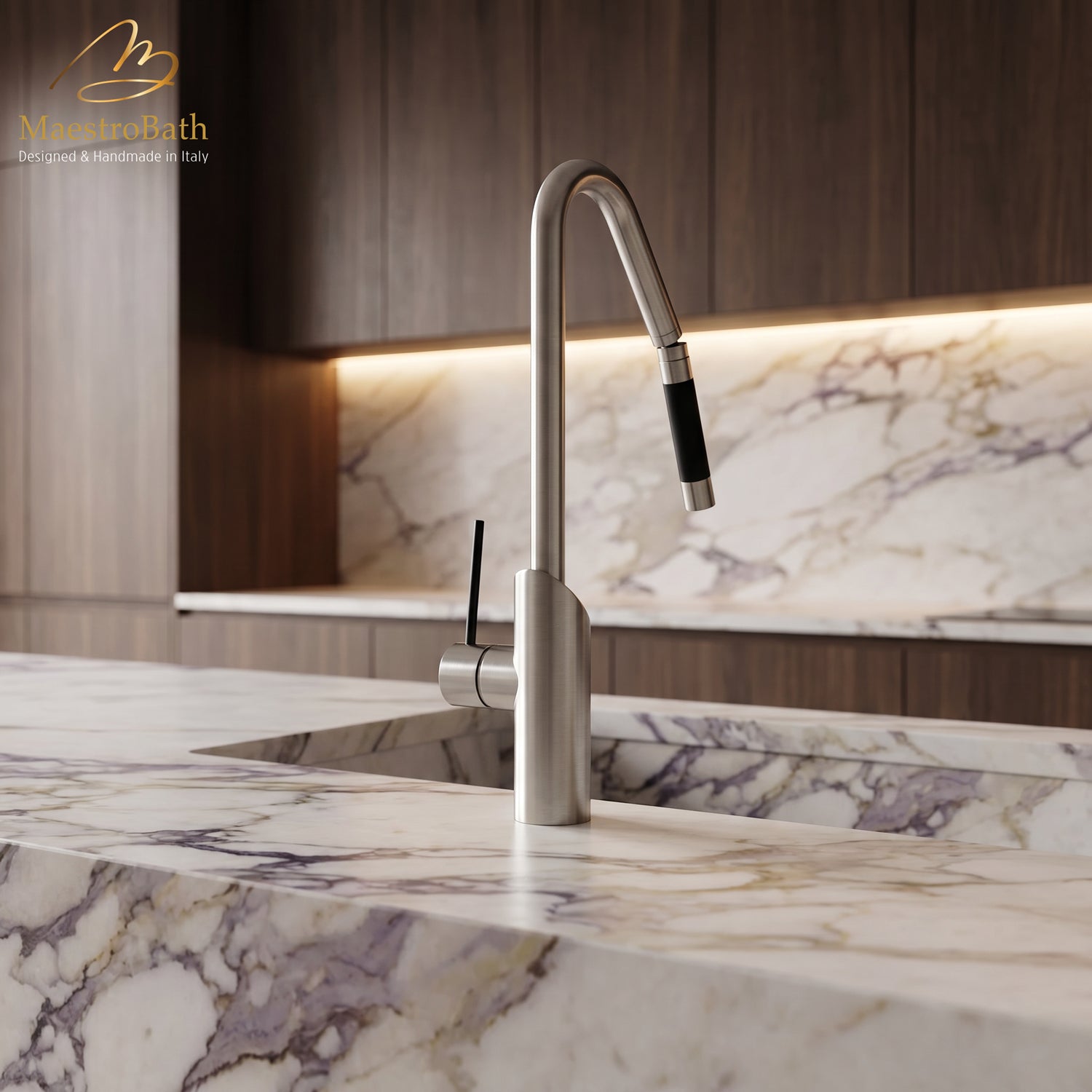 SWING SNAKE Brushed Nickel Modern Kitchen Faucet | Orientable Head #color_brushed nickel