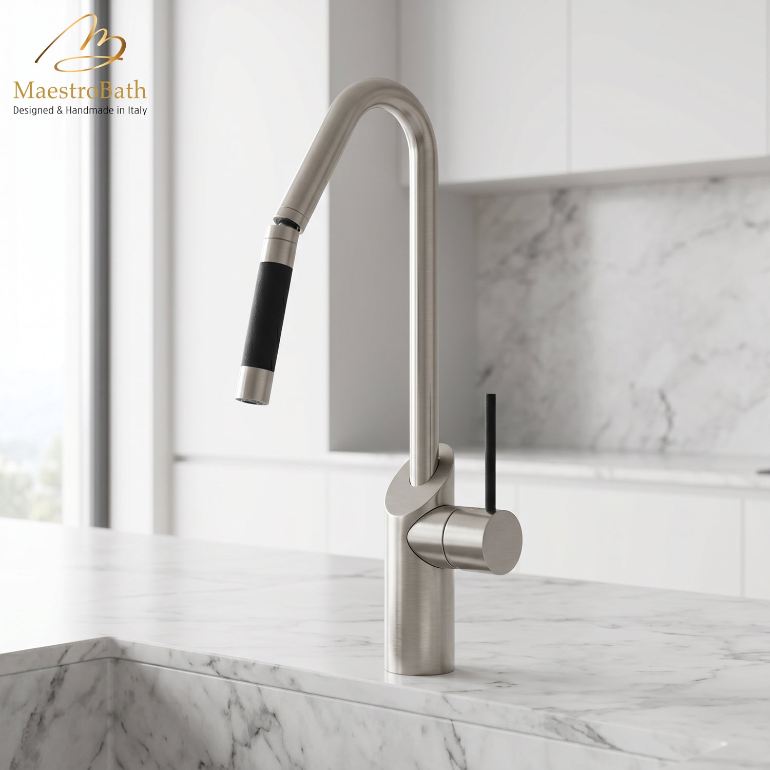 SWING SNAKE Brushed Nickel Modern Kitchen Faucet | Orientable Head #color_brushed nickel