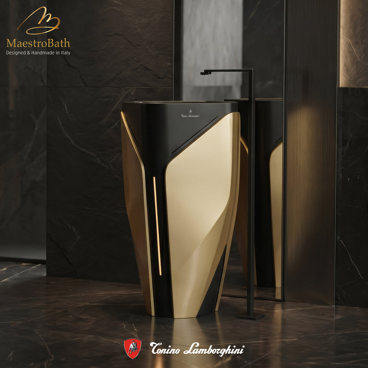 Iconico by Tonino Lamborghini Freestanding Sink #color_Black and Gold