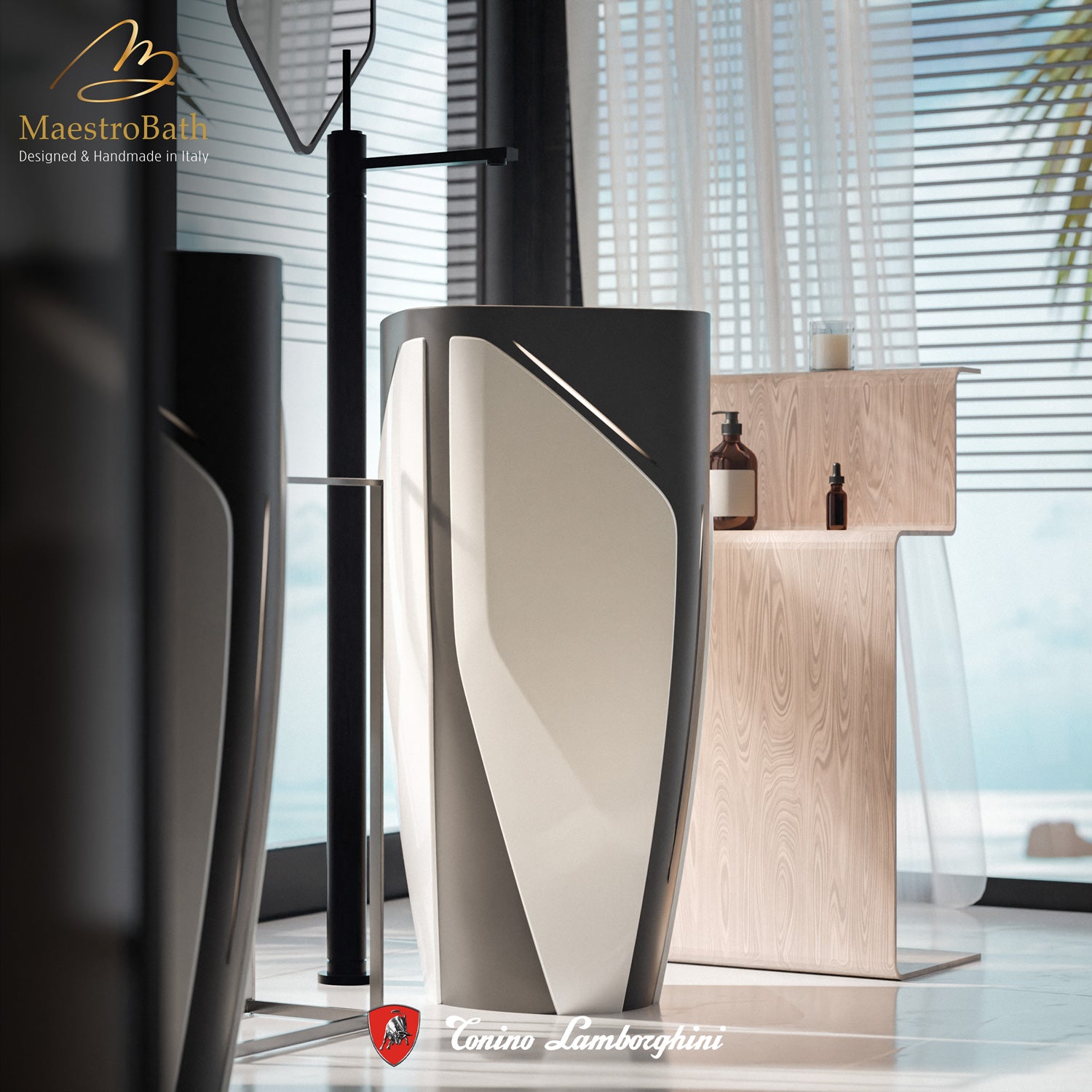 Iconico by Tonino Lamborghini Freestanding Sink #color_Black and White