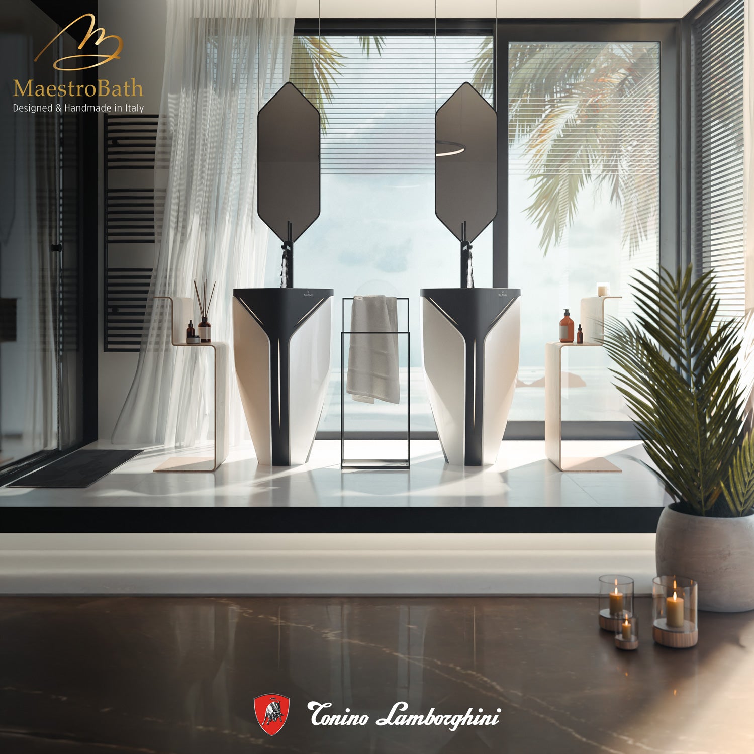 Iconico by Tonino Lamborghini Freestanding Sink #color_Black and White