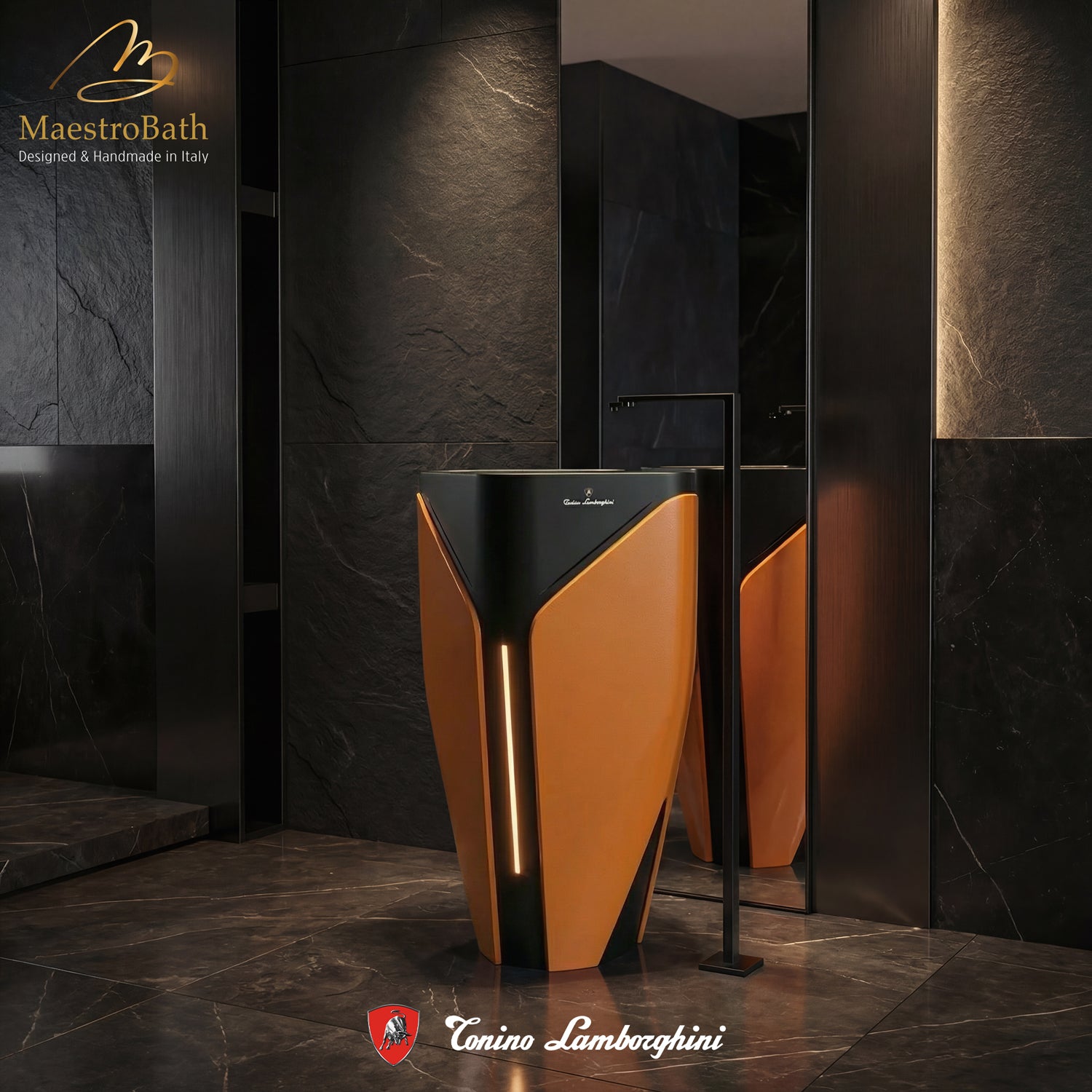 Iconico by Tonino Lamborghini Freestanding Sink #color_Orange and Black