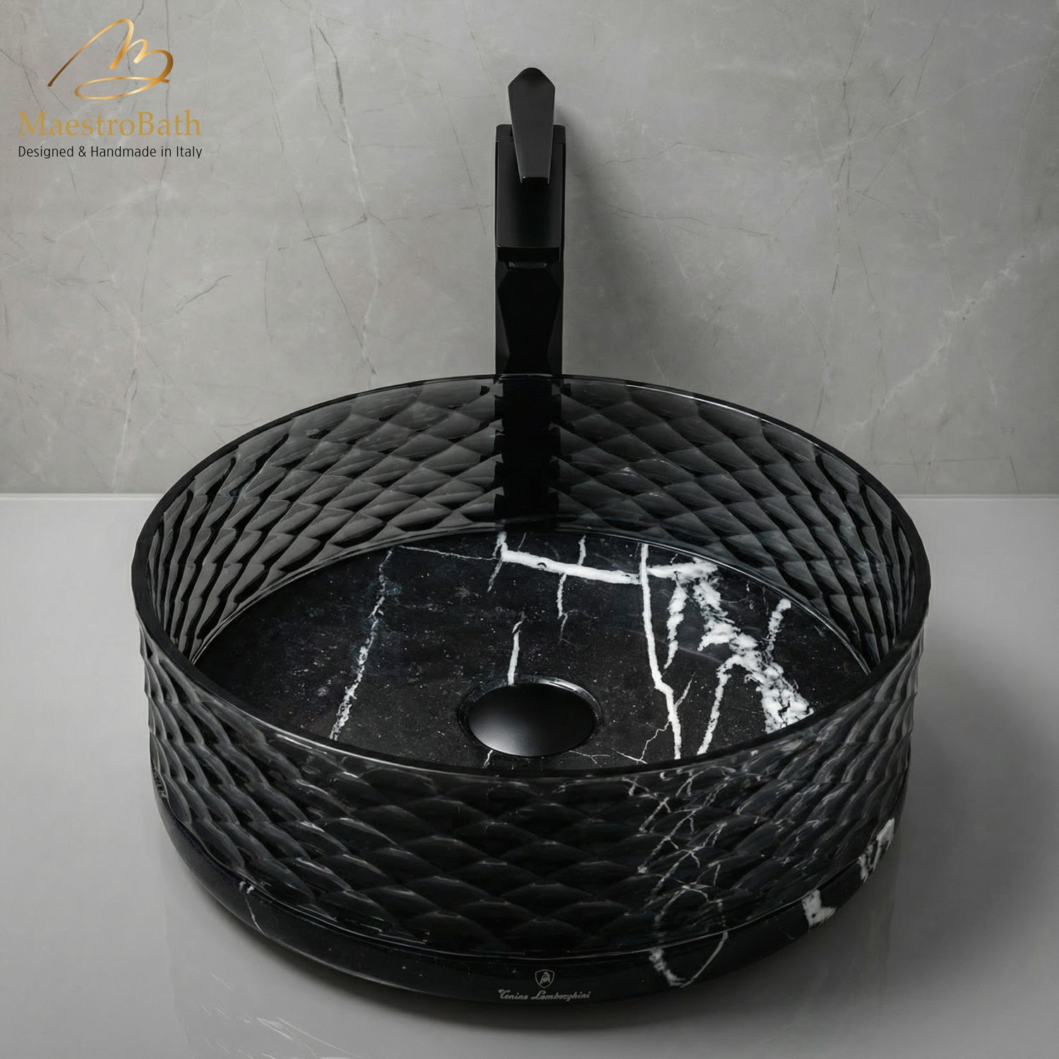 Marmofusion by Tonino Lamborghini Vessel Sink #color_black marble