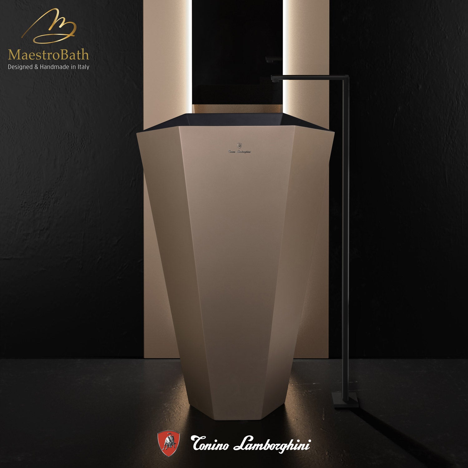 Vision by Tonino Lamborghini Freestanding Sink #color_rosa sahara / black mat
