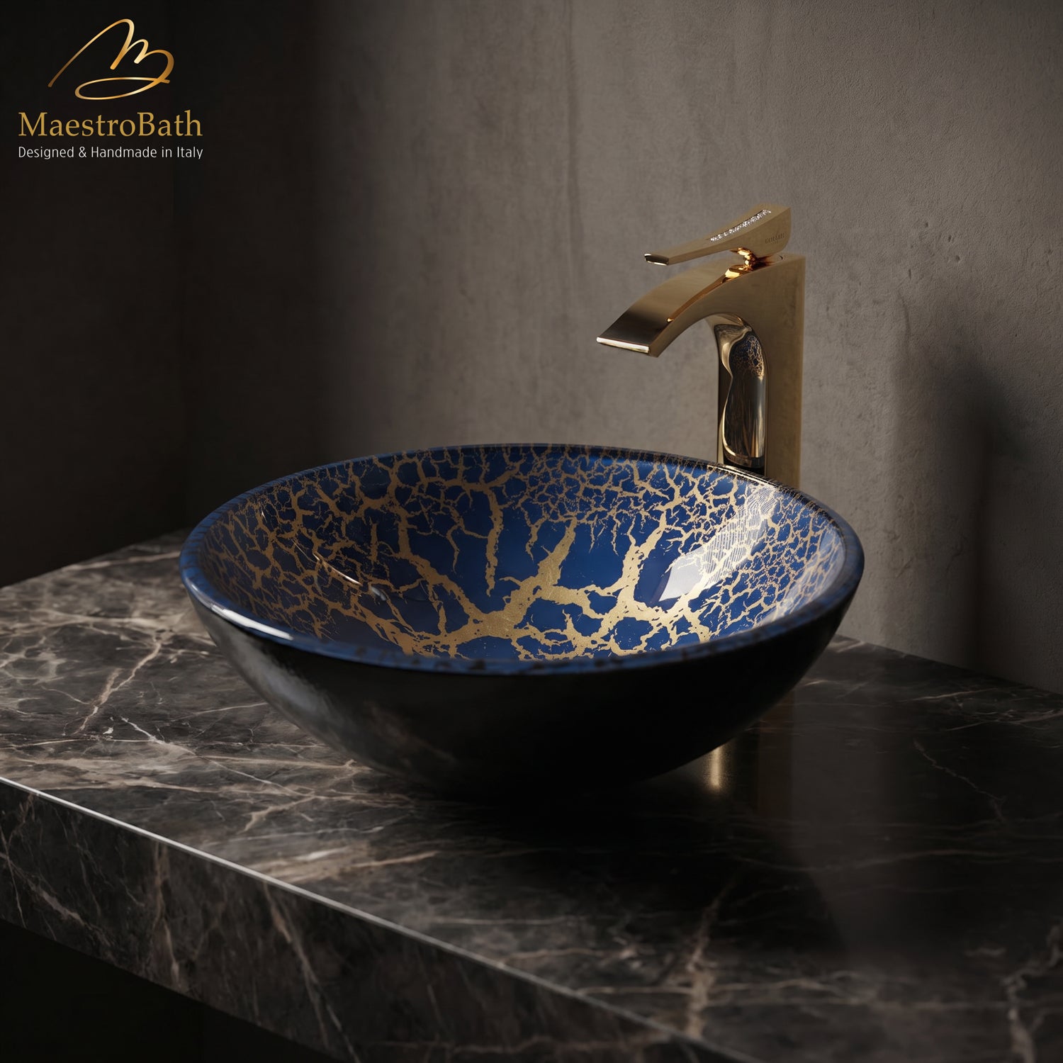 Leopardo Luxury Round Vessel Sink #color_blue and gold