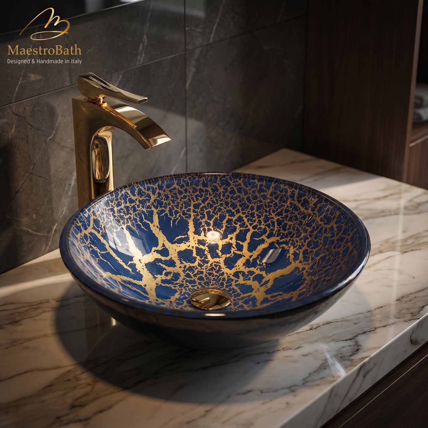 Leopardo Luxury Round Vessel Sink #color_blue and gold