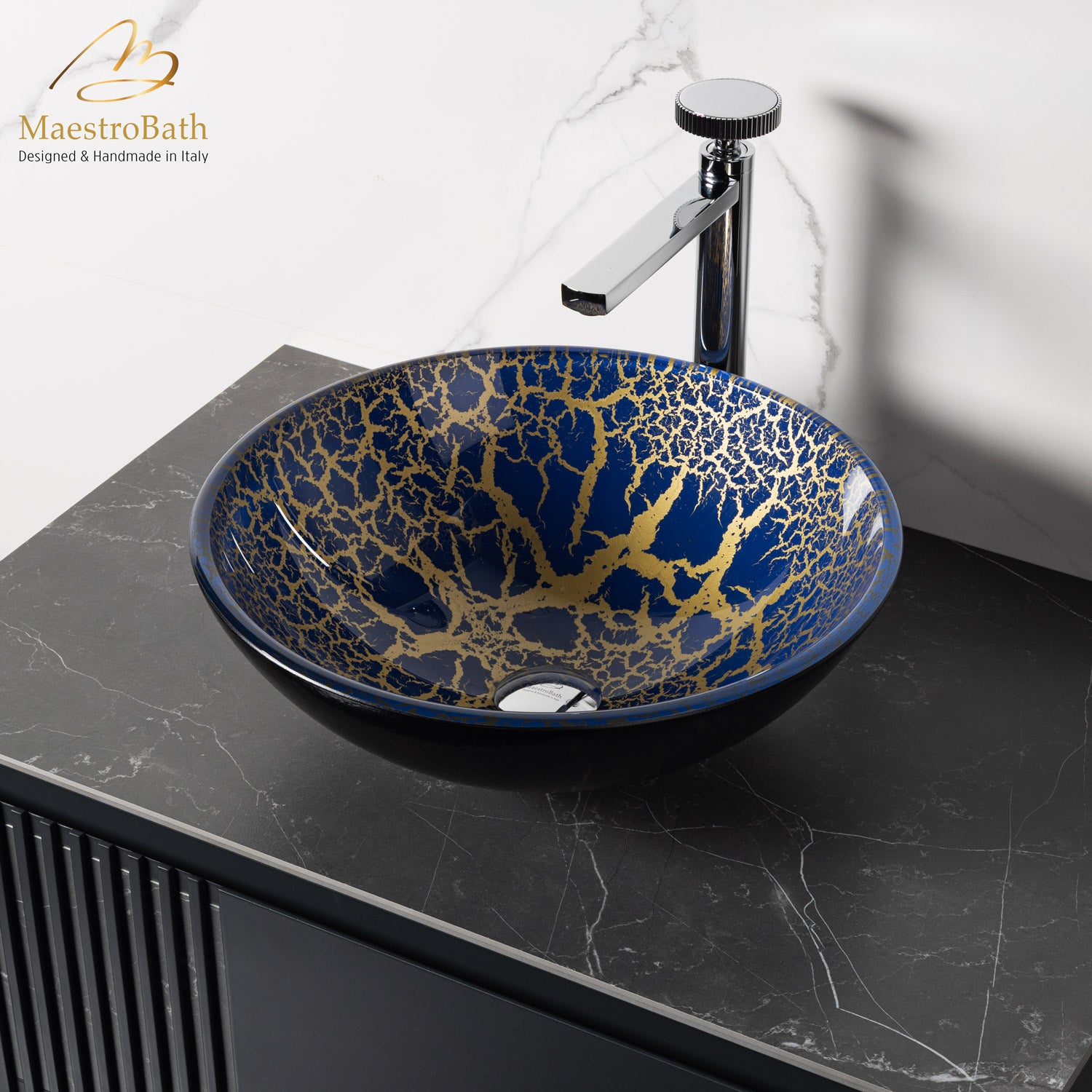 Leopardo Luxury Round Vessel Sink #color_blue and gold