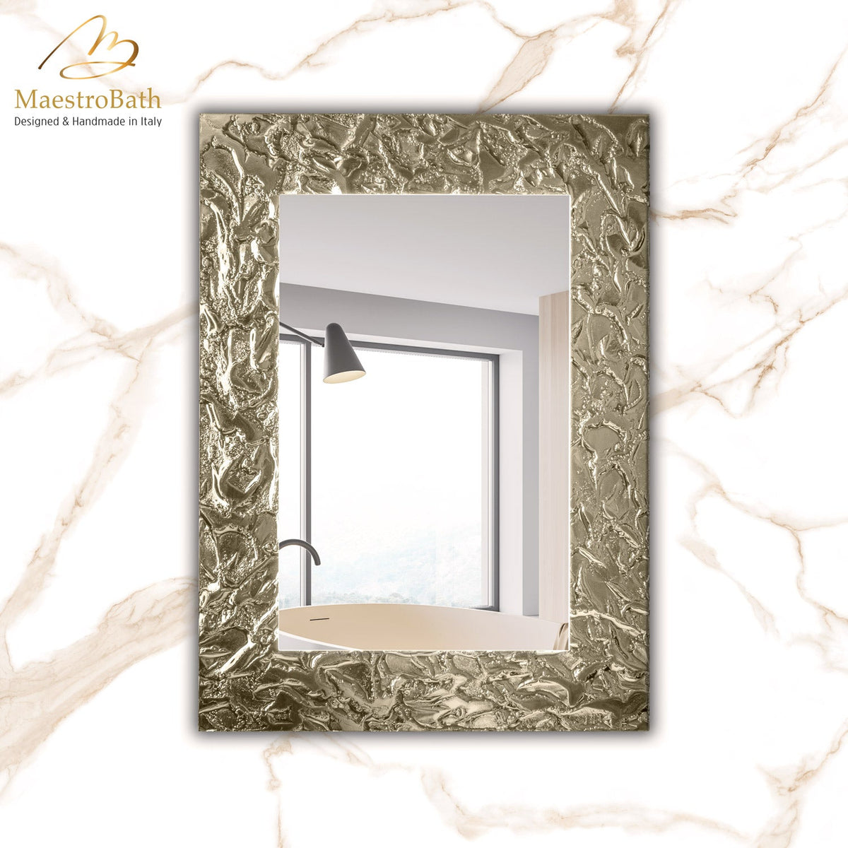 Wall mounted Murano glass bathroom vanity mirror, shown in bronze, 27.6 inch wide by 38.6 inch high #color_bronze