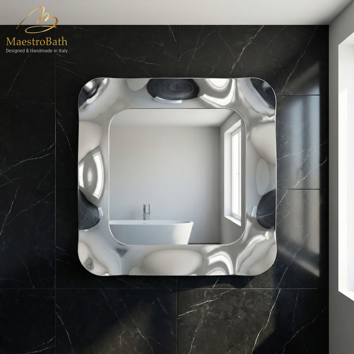Wall mounted square glass bathroom vanity mirror, 47.2 inch wide by 47.2 inch high
