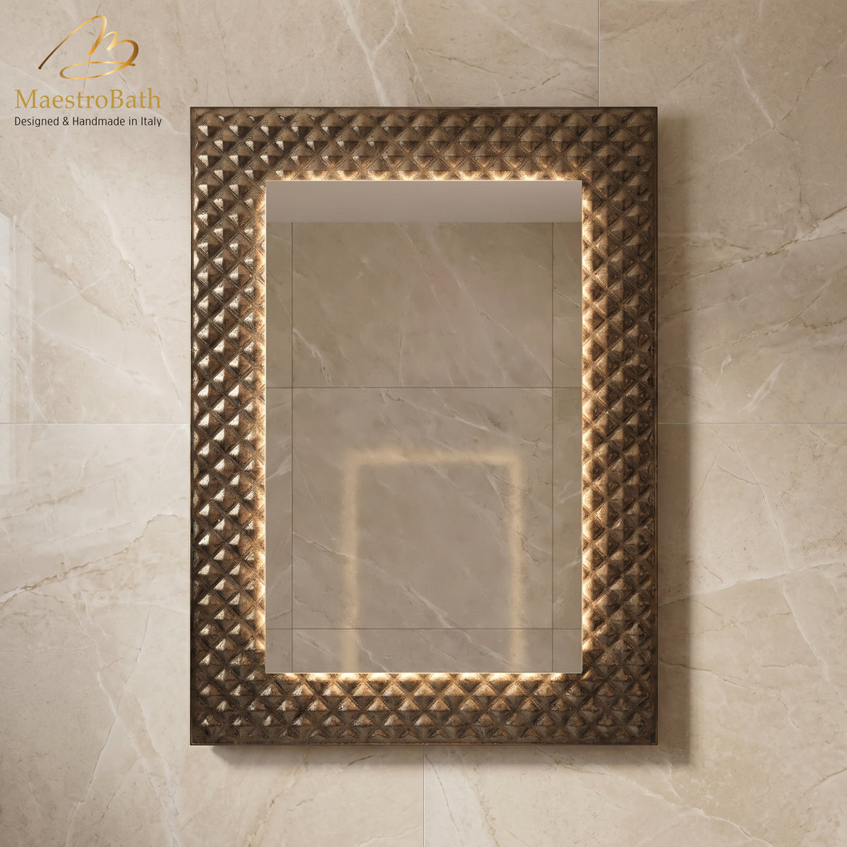 Wall mounted Murano glass bathroom vanity mirror, 25.9 inch wide by 37 inch high