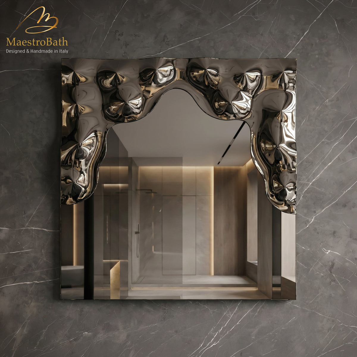 Wall mounted square glass bathroom vanity mirror, 46.4 inch wide by 46.4 inch high