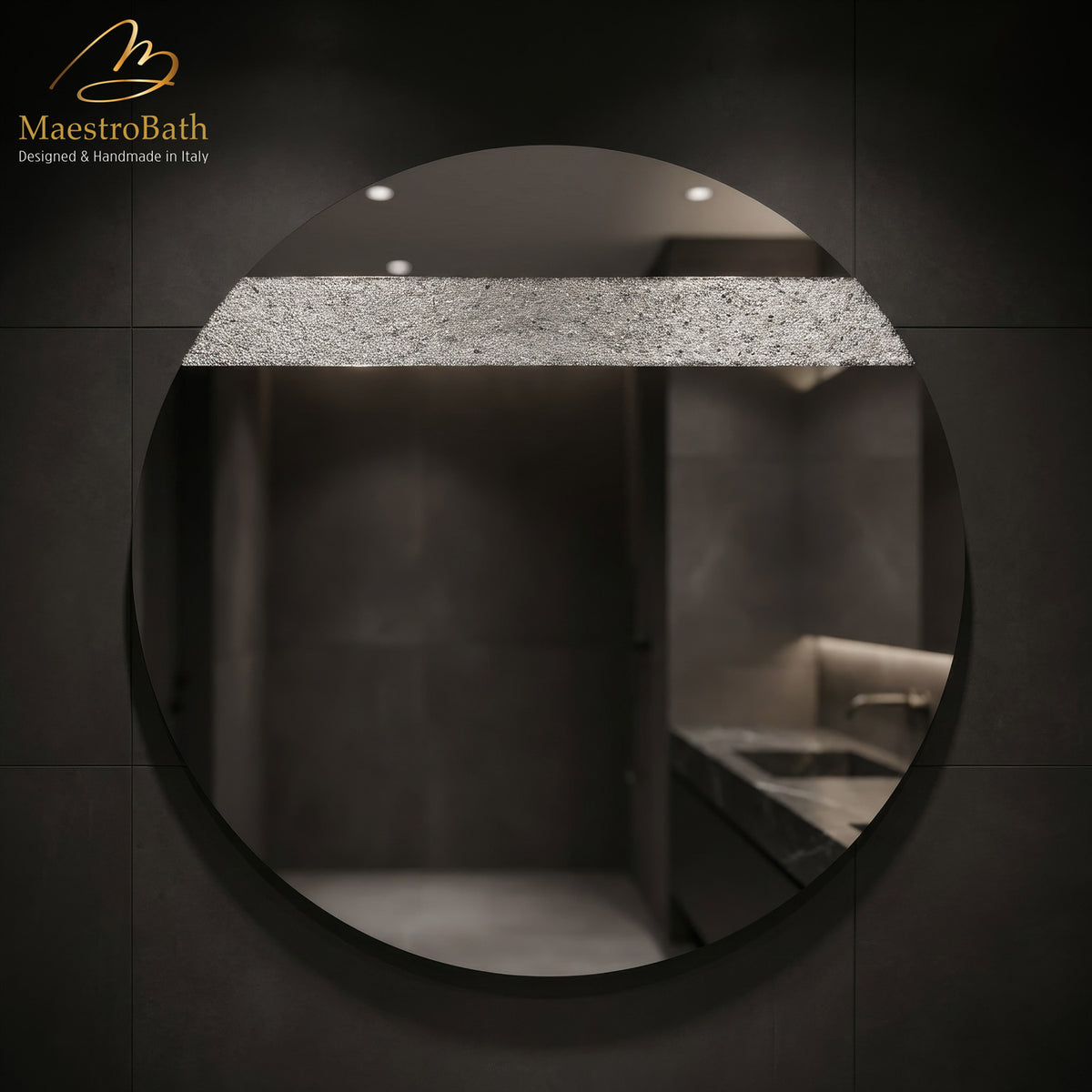 Wall mounted Murano glass bathroom vanity mirror, 31.5 inch wide by 31.5 inch high