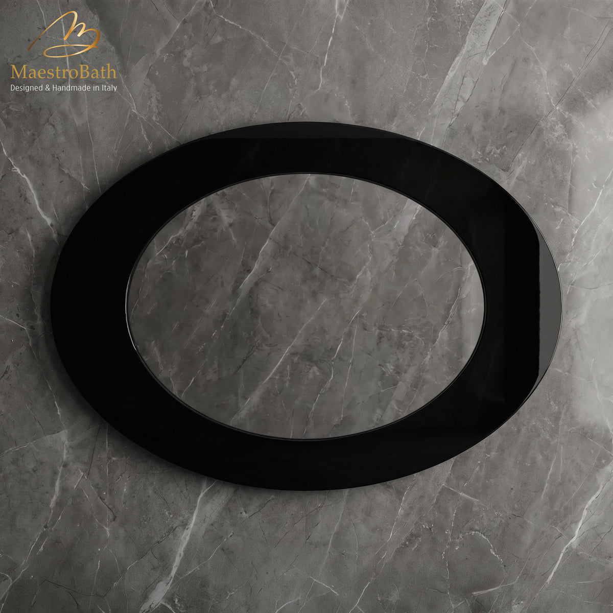 Wall mounted oval Murano glass bathroom vanity mirror, 37.4 inch wide by 25.5 inch high