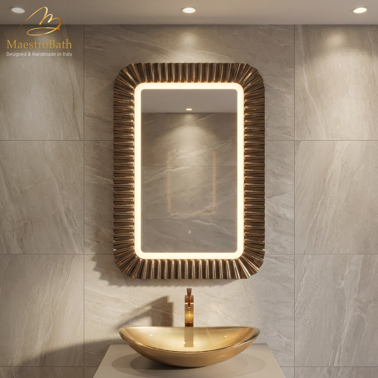Sun Luxury Rectangular Single Vanity Mirror | Bronze #color_bronze